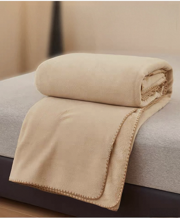 Foxmas Soft Beige Wool Throw Blanket, Lightweight Warm Knitted Wool Blanket with Decorative Stitched Edge for Bed, Sofa, Couch, Home Decor & Travel