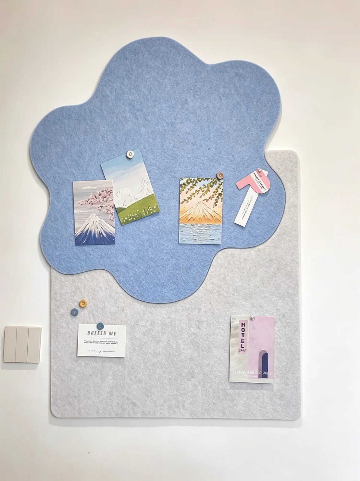 DETUM 2Pcs Felt Bulletin Board Set, Blue Cloud Shaped & Light Gray Rectangle Wall Mount Pin Board, Decorative Photo Memo Display Board for Bedroom Dorm Office Wall Decor