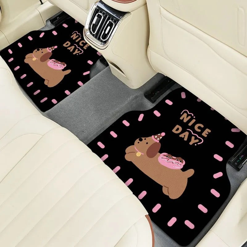 YOH Car Floor Mat Universal Girl Cartoon Cute Dog Car Floor Mat Rear Car Carpet Floor Mat Can be Trimmed