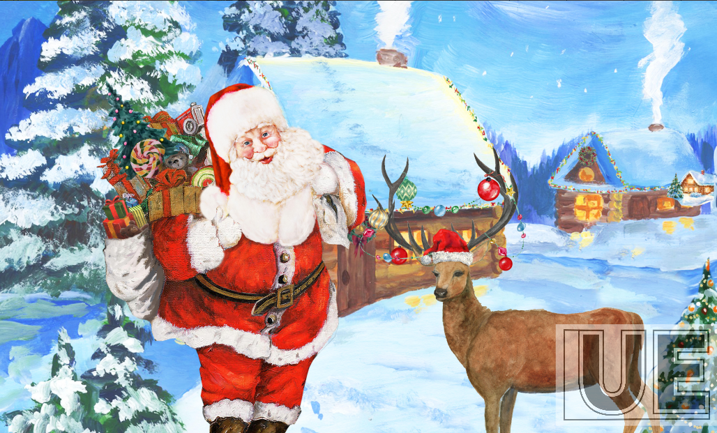 Snow town's Santa and the deer