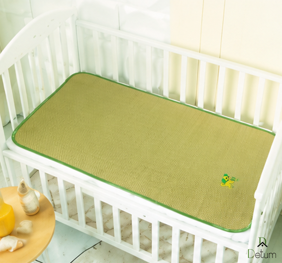 D DETUM Natural Straw Baby Crib Cooling Mat, Breathable & Skin-Friendly Summer Sleeping Pad for Toddler Bed, Eco-Friendly Cool Grass Mat with Cute Embroidery for Baby Crib/Stroller