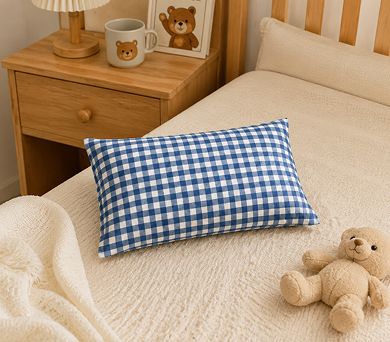 Beglad Soft Washed Cotton Plaid Pillowcase, Envelope Closure Decorative Throw Pillow Case for Kids Bed Sofa, Blue White Gingham 12"×20"