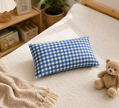 Beglad Soft Washed Cotton Plaid Pillowcase, Envelope Closure Decorative Throw Pillow Case for Kids Bed Sofa, Blue White Gingham 12"×20"