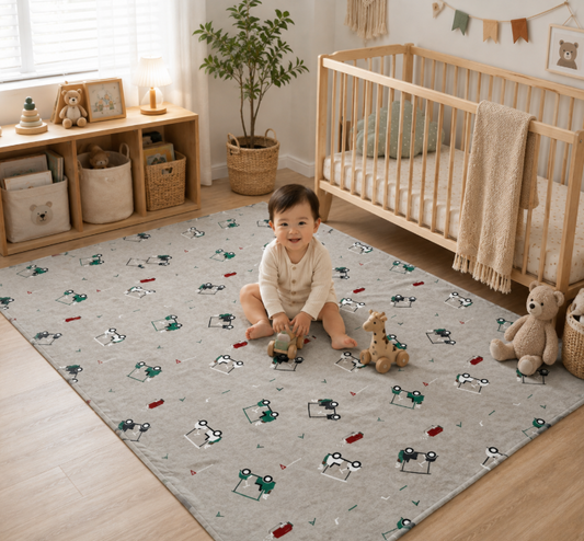 Toneed Soft Baby Blanket, Cute Cartoon Little Truck Print Toddler Throw Blanket, Cozy Lightweight Kids Play Blanket for Boys, Nursery Crib Stroller Blanket for All Seasons