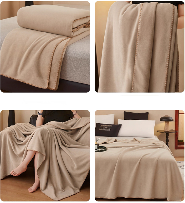 Foxmas  Soft Beige Wool Throw Blanket, Lightweight Warm Knitted Wool Blanket with Decorative Stitched Edge for Bed, Sofa, Couch, Home Decor & Travel