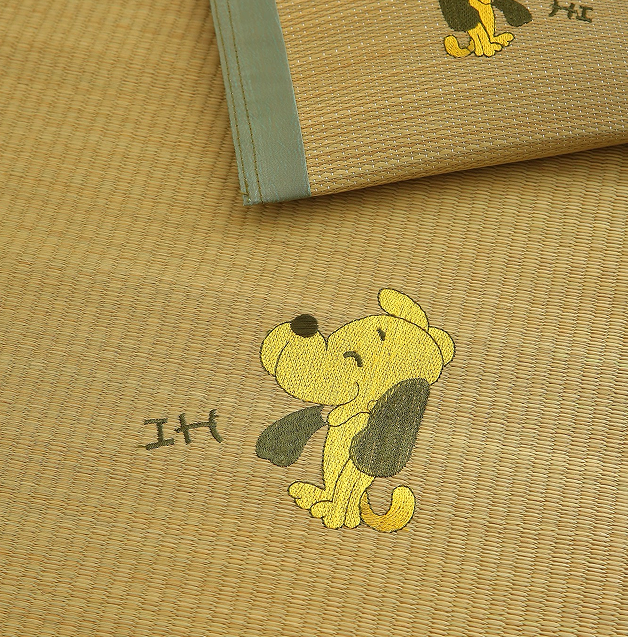Goideal  Baby Rush Grass Cooling Mat 120×60cm, Natural Hand Woven Infant Crib Mat with Cute Cartoon Puppy Embroidery, Breathable Summer Sleeping Mat for Toddler Crib, No Filler