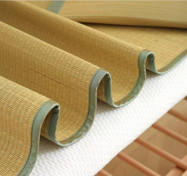 Goideal  Baby Rush Grass Cooling Mat 120×60cm, Natural Hand Woven Infant Crib Mat with Cute Cartoon Puppy Embroidery, Breathable Summer Sleeping Mat for Toddler Crib, No Filler