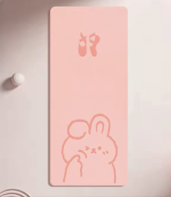 Quenlife  Cute Pink Rabbit Printed TPE Yoga Mat 90×60cm, 6mm Thick Double Sided Non Slip Exercise Mat, Eco Friendly Dance Mat for Kids, Girls, Home Workout, Ballet & Stretching