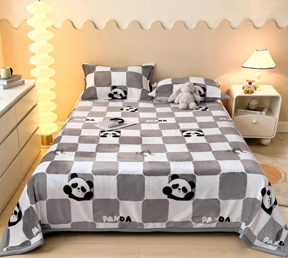 Goideal  Cute Panda Checkerboard Milk Fleece Throw Blanket, Soft Double Sided Flannel Blanket, Lightweight Cozy Bed Blanket for Sofa Couch Bedroom