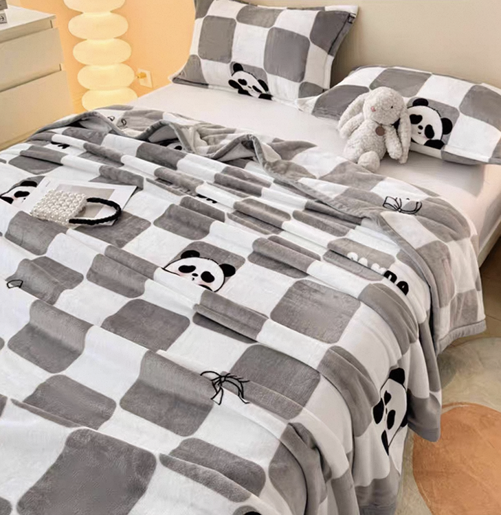 Goideal  Cute Panda Checkerboard Milk Fleece Throw Blanket, Soft Double Sided Flannel Blanket, Lightweight Cozy Bed Blanket for Sofa Couch Bedroom