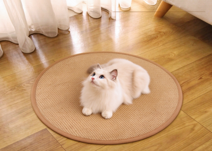 DETUM  Round Jute Cat Scratcher Mat, Non-Slip Natural Woven Jute Cat Scratch Pad, Durable Cat Nail Grinding Mat for Indoor Cats, Furniture Protection Cat Scratching Rug