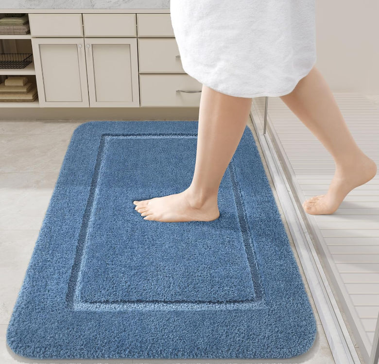 Foxmas Bathroom Rugs, 24" x 36" Bath Rug Non Slip, Blue Washable Microfiber Bathroom Mat, Soft Absorbent Shaggy Plush Luxury Carpet for Shower Quick Dry