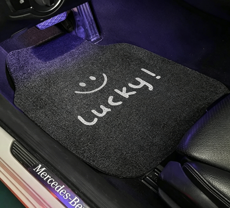 Wondo Lucky Smile Car Floor Mat, Universal Fit Front Car Foot Mat, Anti-Slip Waterproof Wire Loop Auto Floor Liner, Black Single Piece Vehicle Carpet for Cars Trucks SUV