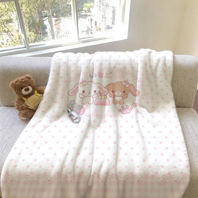 Vasofe Cute Bunny Throw Blanket, Ultra Soft Flannel Fleece Blanket with Pink Polka Dot & Checkered Print, Kawaii Cartoon Animal Plush Blanket for Girls Kids, Cozy Lightweight Bed Blanket for Couch, Sofa, Bedroom