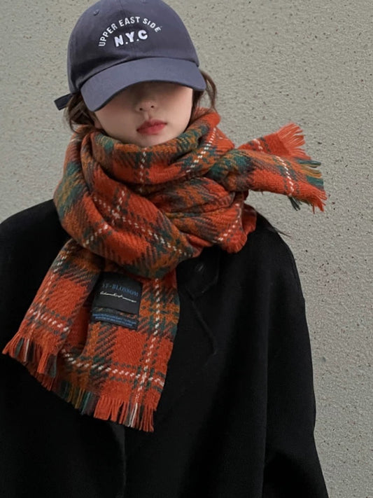 ST. BRIDGE  Chunky Winter Scarfs for Women Cold Weather Warm Knit Thick Plaid Scarf Long Large Oversized Checked Scarves