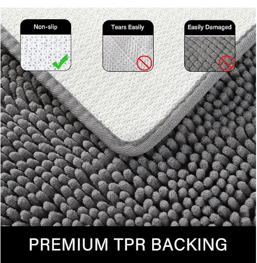 YOH   Bathroom Rugs , 40*60cm  Thick Non Slip Bath Rug , Absorbent Soft Chenille Bath Rug, Quick Dry Bath Mat for Bathroom Floor, grey