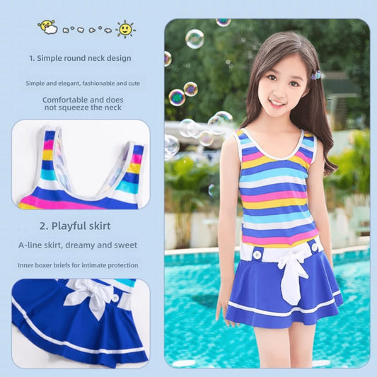 ST. BRIDGE  Children's swimsuit, girls' stylish, small, medium, and large children's one-piece cute swimsuit, summer swimsuit