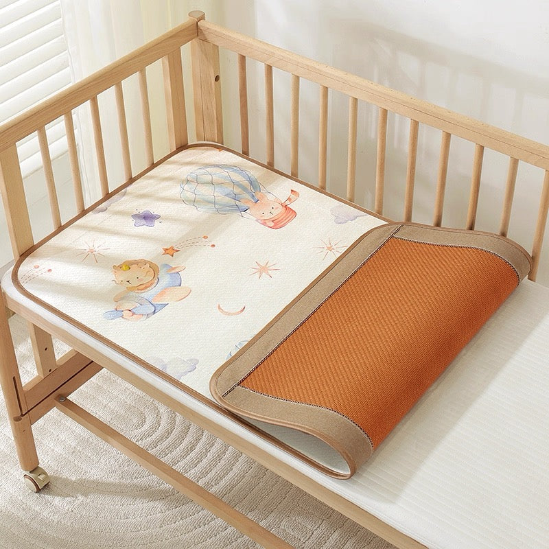 Foxmas  Baby Summer Cooling Mat 50×100cm, Breathable Infant Crib Mat with Cute Cartoon Dragon & Rabbit Hot Air Balloon Pattern, Reversible Toddler Sleeping Mat for Baby Crib