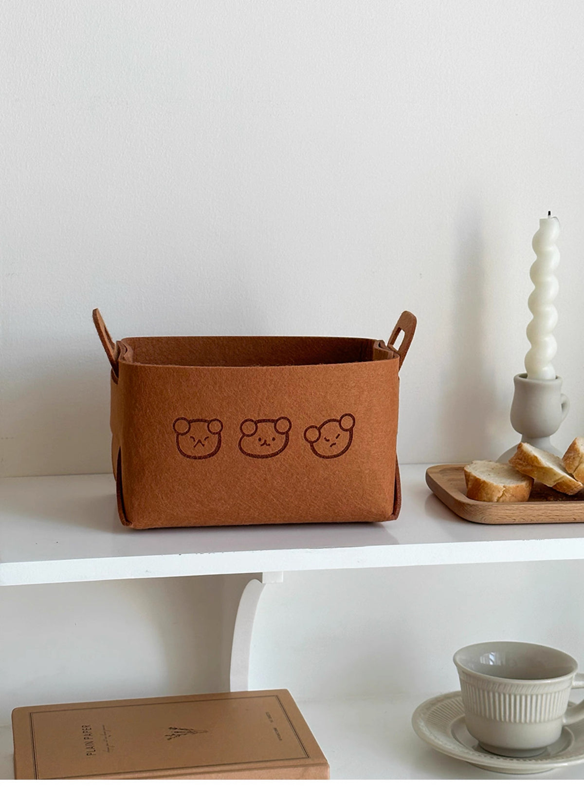 Goideal  Cute Cartoon Bear Felt Storage Bin with Handles, Foldable Felt Storage Basket, Decorative Organizer for Desktop, Bedroom, Dorm, Shelf