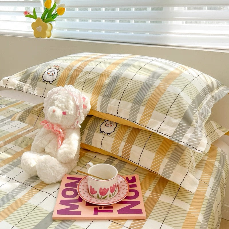 Terrug  Cute Plaid Cartoon Sheep Pillowcase Set, Soft Breathable Pillow Covers, Decorative Pillow Cases for Bedroom Dorm, 20x30 Inches 2 Pack