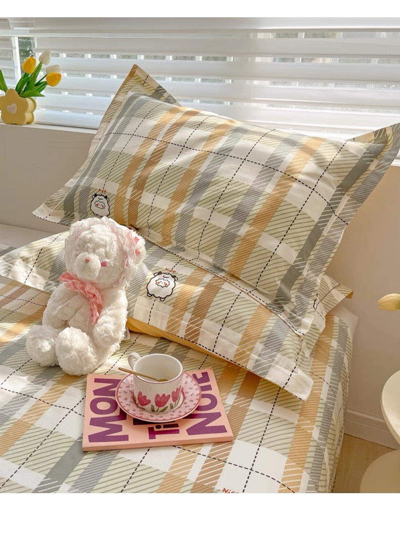 Terrug  Cute Plaid Cartoon Sheep Pillowcase Set, Soft Breathable Pillow Covers, Decorative Pillow Cases for Bedroom Dorm, 20x30 Inches 2 Pack