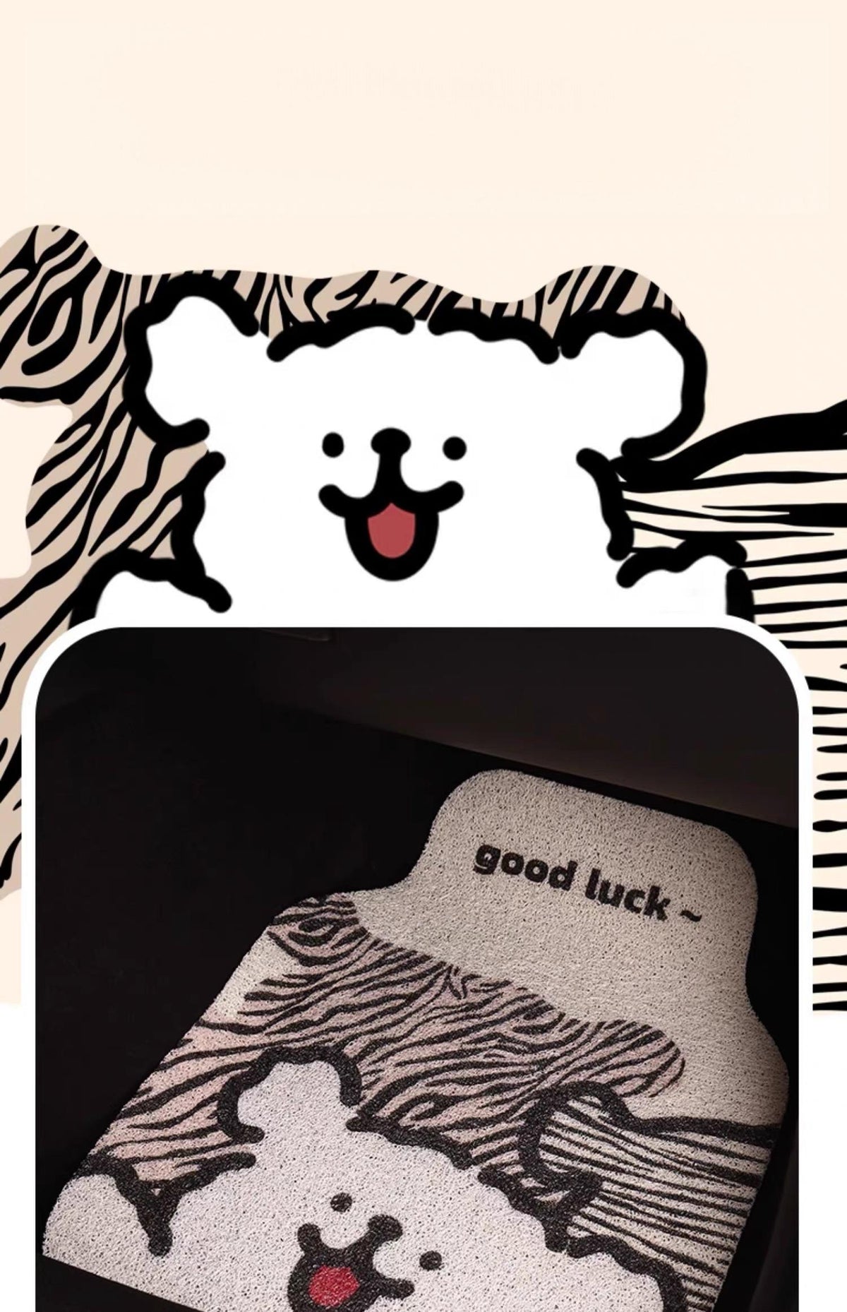 Foxmas  Single Car Floor Mat, Cute Cartoon Bear with Good Luck Print Wire Loop Auto Foot Mat, Universal Fit Non-Slip Car Interior Rug, Dirt Water Trapping Car Floor Liner for Car Truck SUV