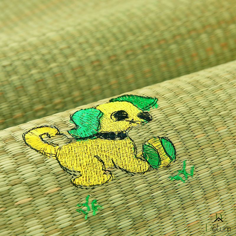 D DETUM Natural Straw Baby Crib Cooling Mat, Breathable & Skin-Friendly Summer Sleeping Pad for Toddler Bed, Eco-Friendly Cool Grass Mat with Cute Embroidery for Baby Crib/Stroller