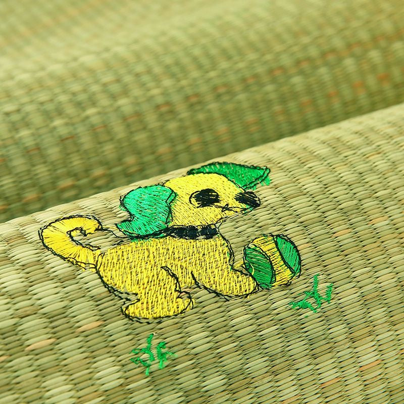 Rostyle Natural Straw Baby Crib Cooling Mat, Breathable & Skin-Friendly Summer Sleeping Pad for Toddler Bed, Eco-Friendly Cool Grass Mat with Cute Embroidery for Baby Crib/Stroller