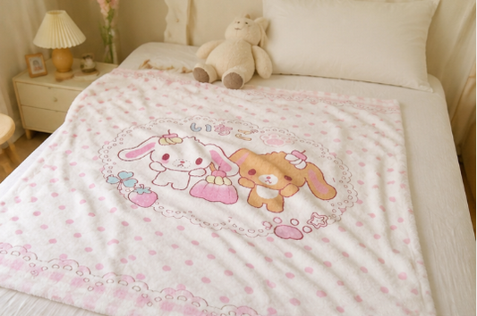 Vasofe Cute Bunny Throw Blanket, Ultra Soft Flannel Fleece Blanket with Pink Polka Dot & Checkered Print, Kawaii Cartoon Animal Plush Blanket for Girls Kids, Cozy Lightweight Bed Blanket for Couch, Sofa, Bedroom