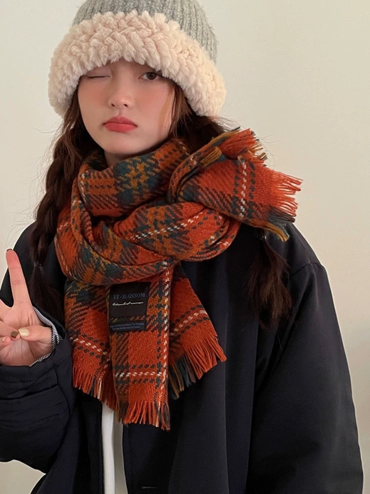 ST. BRIDGE  Chunky Winter Scarfs for Women Cold Weather Warm Knit Thick Plaid Scarf Long Large Oversized Checked Scarves