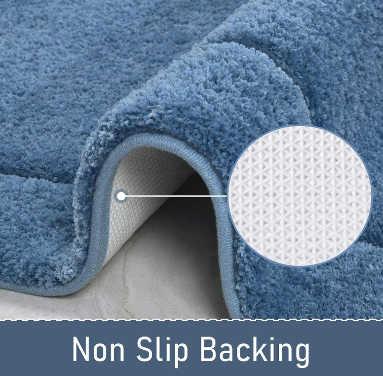 Foxmas Bathroom Rugs, 24" x 36" Bath Rug Non Slip, Blue Washable Microfiber Bathroom Mat, Soft Absorbent Shaggy Plush Luxury Carpet for Shower Quick Dry