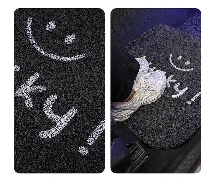 Goideal Lucky Smile Car Floor Mat, Universal Fit Front Car Foot Mat, Anti-Slip Waterproof Wire Loop Auto Floor Liner, Black Single Piece Vehicle Carpet for Cars Trucks SUV