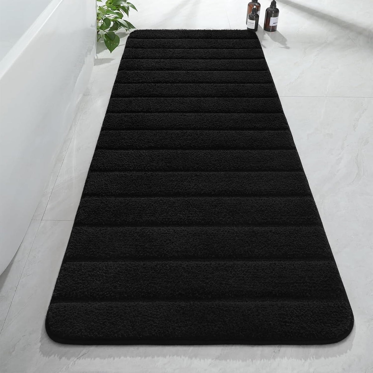 Foxmas  Luxury Long Bathroom Runner Rugs 24x60 Inch Bath Rug Non Slip, Black