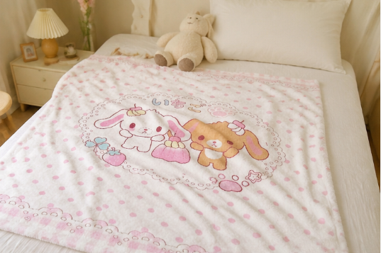 Goideal Cute Bunny Throw Blanket, Ultra Soft Flannel Fleece Blanket with Pink Polka Dot & Checkered Print, Kawaii Cartoon Animal Plush Blanket for Girls Kids, Cozy Lightweight Bed Blanket for Couch, Sofa, Bedroom