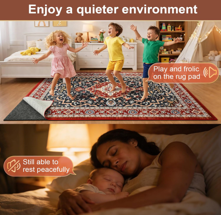 Toneed Non Slip Rug Pad 1/4 inch Thick Felt and Silicone Backing, Dual Surface Cushion Rug Gripper for Hardwood Floors, Carpet Liner Keep Rugs in Place, Anti Skid Mat for Under Area Rug