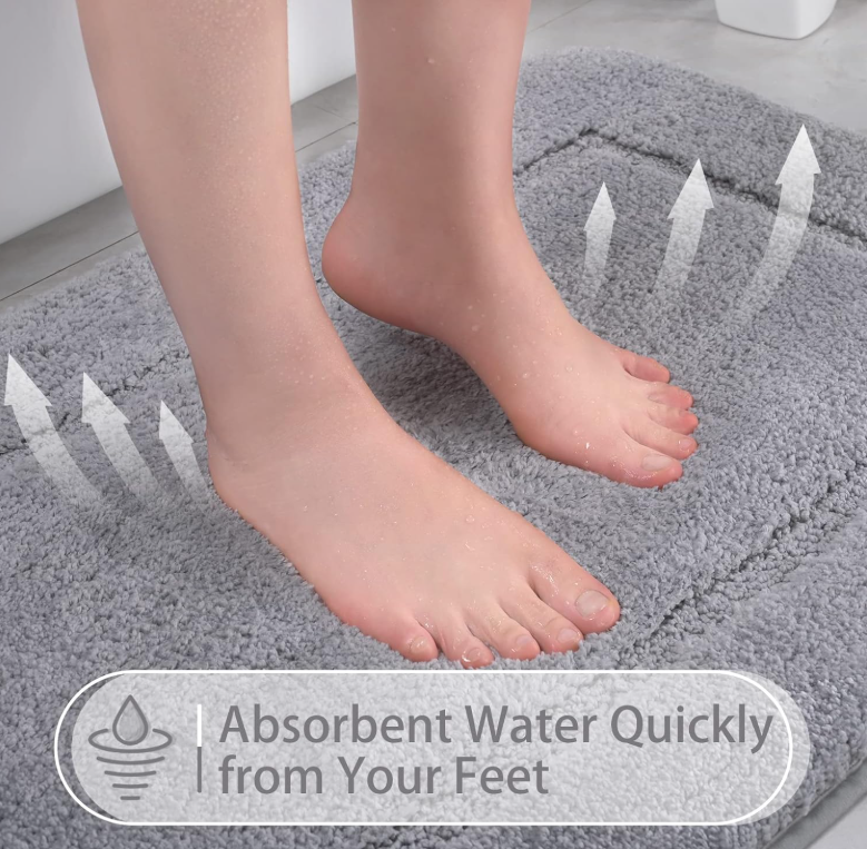 Wondo Bathroom Rug Set 2 Piece, 20"x20" & 34"x21", Light Grey Non Slip U-Shaped Toilet Rugs Set, Soft Microfiber Bath Mat, Absorbent Washable Quickly Dry