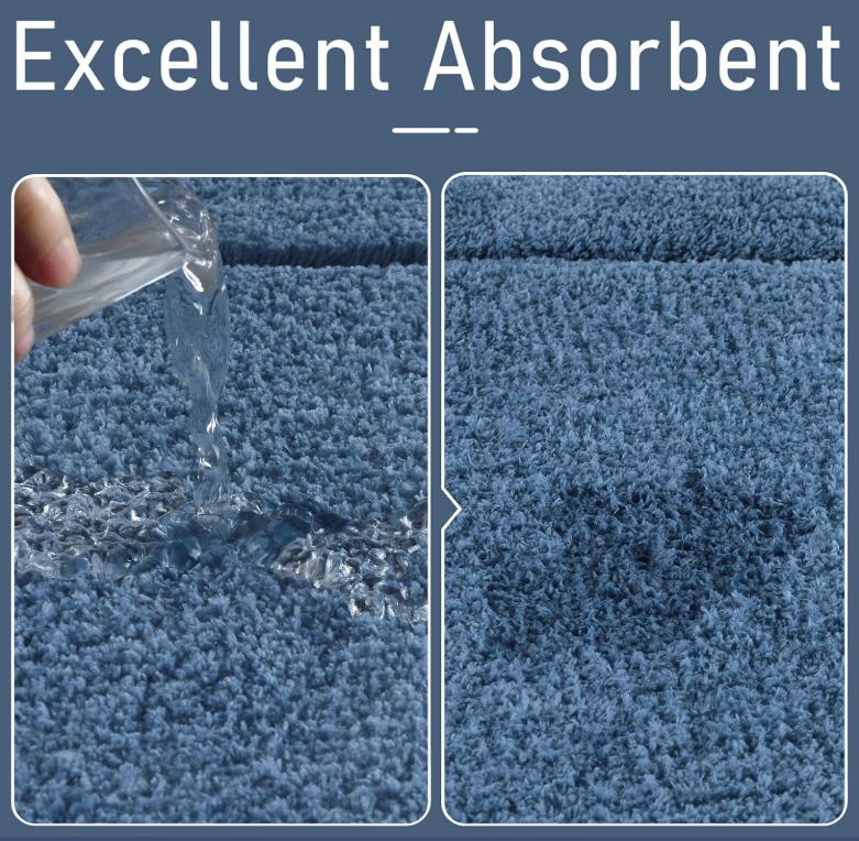 Foxmas Bathroom Rugs, 24" x 36" Bath Rug Non Slip, Blue Washable Microfiber Bathroom Mat, Soft Absorbent Shaggy Plush Luxury Carpet for Shower Quick Dry