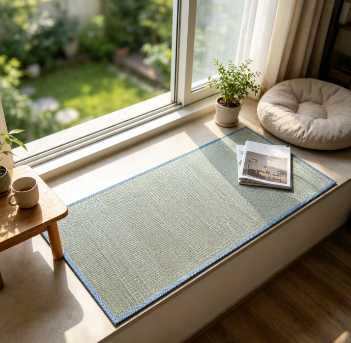 Comeet Natural Straw Floor Mat, Breathable Woven Tatami Rug with Fabric Edge, Lightweight Summer Cooling Mat for Living Room, Bedroom, Balcony & Meditation Space