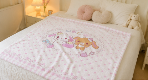 Vasofe Cute Bunny Throw Blanket, Ultra Soft Flannel Fleece Blanket with Pink Polka Dot & Checkered Print, Kawaii Cartoon Animal Plush Blanket for Girls Kids, Cozy Lightweight Bed Blanket for Couch, Sofa, Bedroom