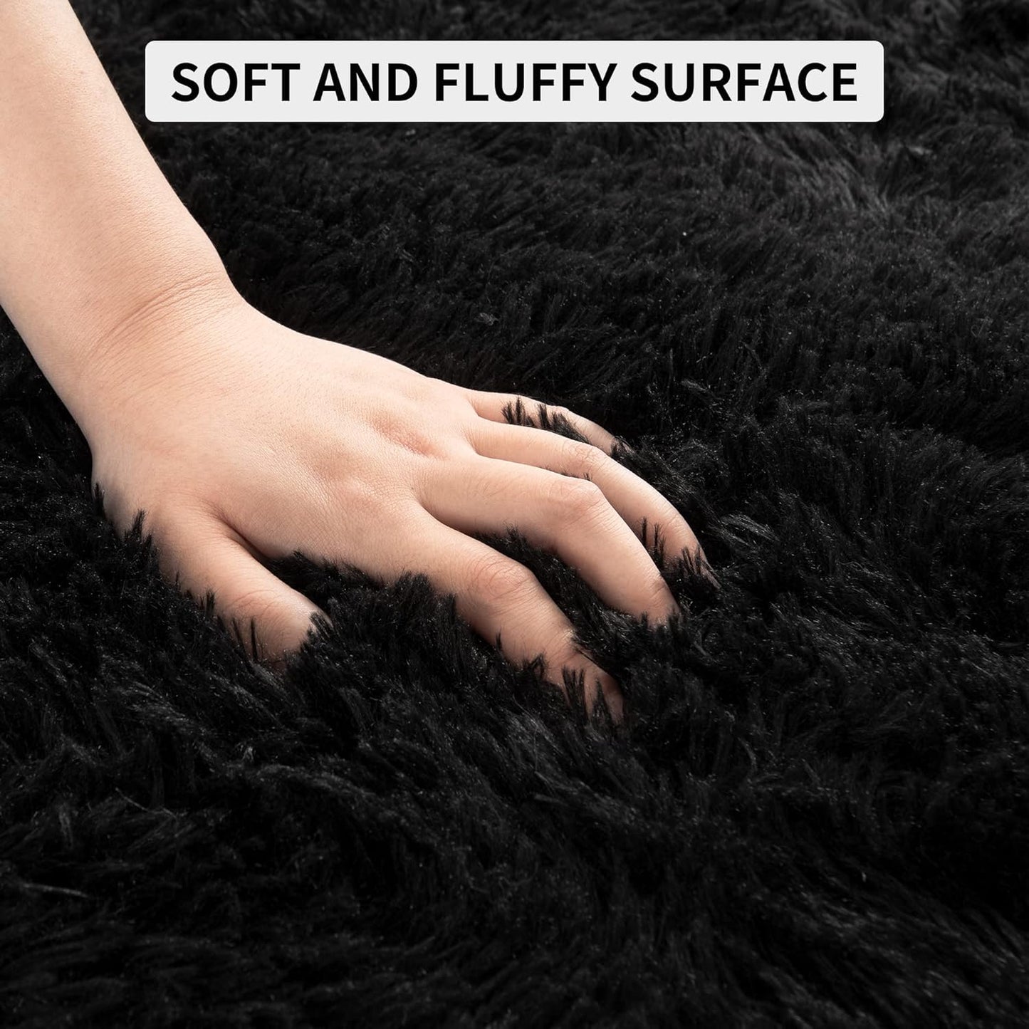 YOH  Super Soft Fluffy Rug for Bedroom, Modern Shaggy Fuzzy Kids Rugs for Living Room, Plush Indoor Nursery Home Decor Dorm Carpet with Non-Slip Bottom, Black, 2 X 3 Feet