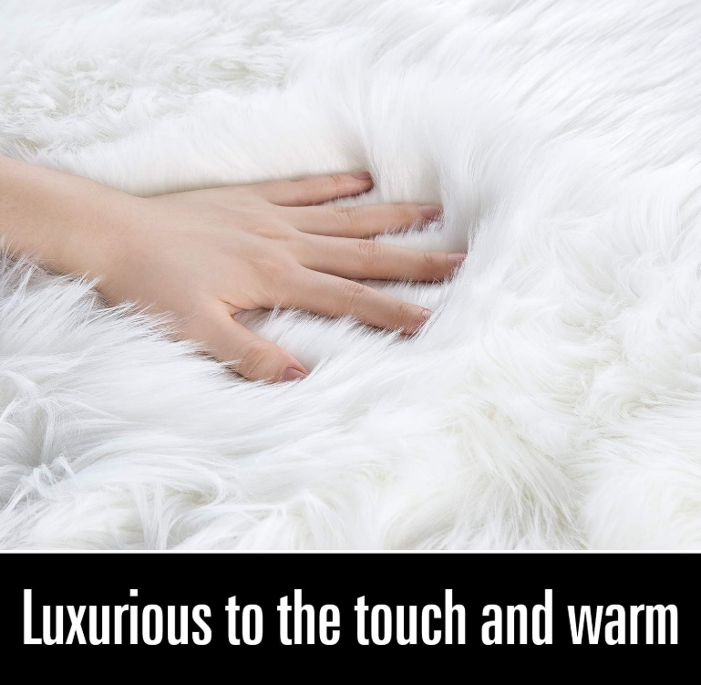 DETUM White Faux Sheepskin Fur Machine Washable Runner Area Rugs for Bedroom Living Room 2x6 Shag Rugs for Hallways Room Décor