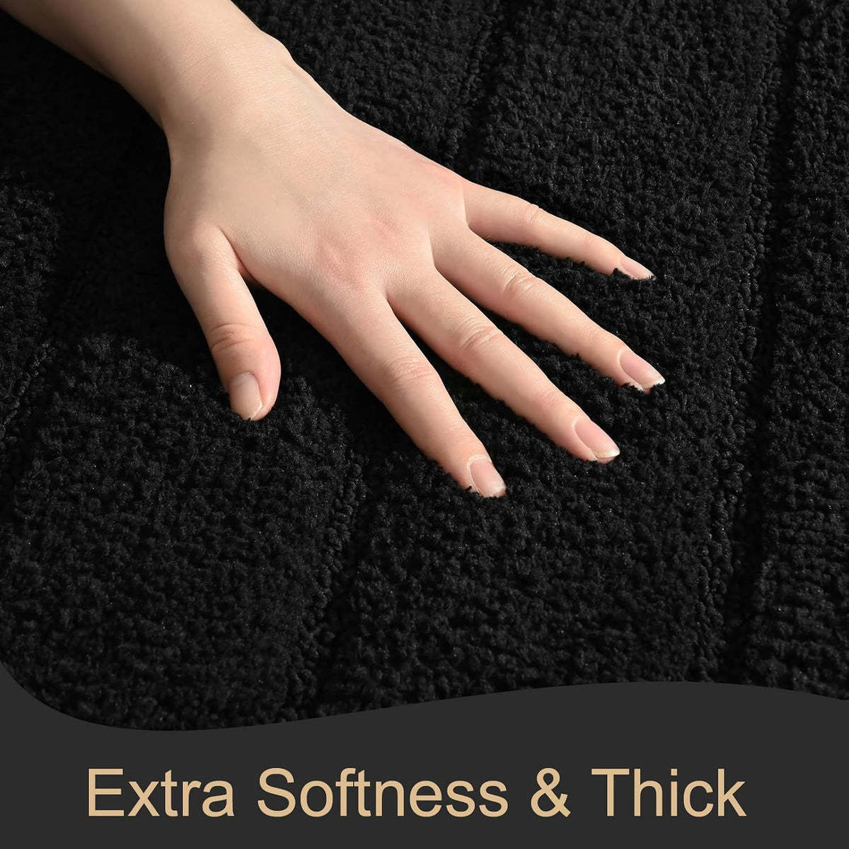 Foxmas  Luxury Long Bathroom Runner Rugs 24x60 Inch Bath Rug Non Slip, Black