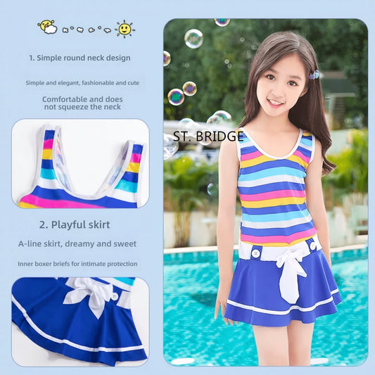 ST. BRIDGE  Children's swimsuit, girls' stylish, small, medium, and large children's one-piece cute swimsuit, summer swimsuit