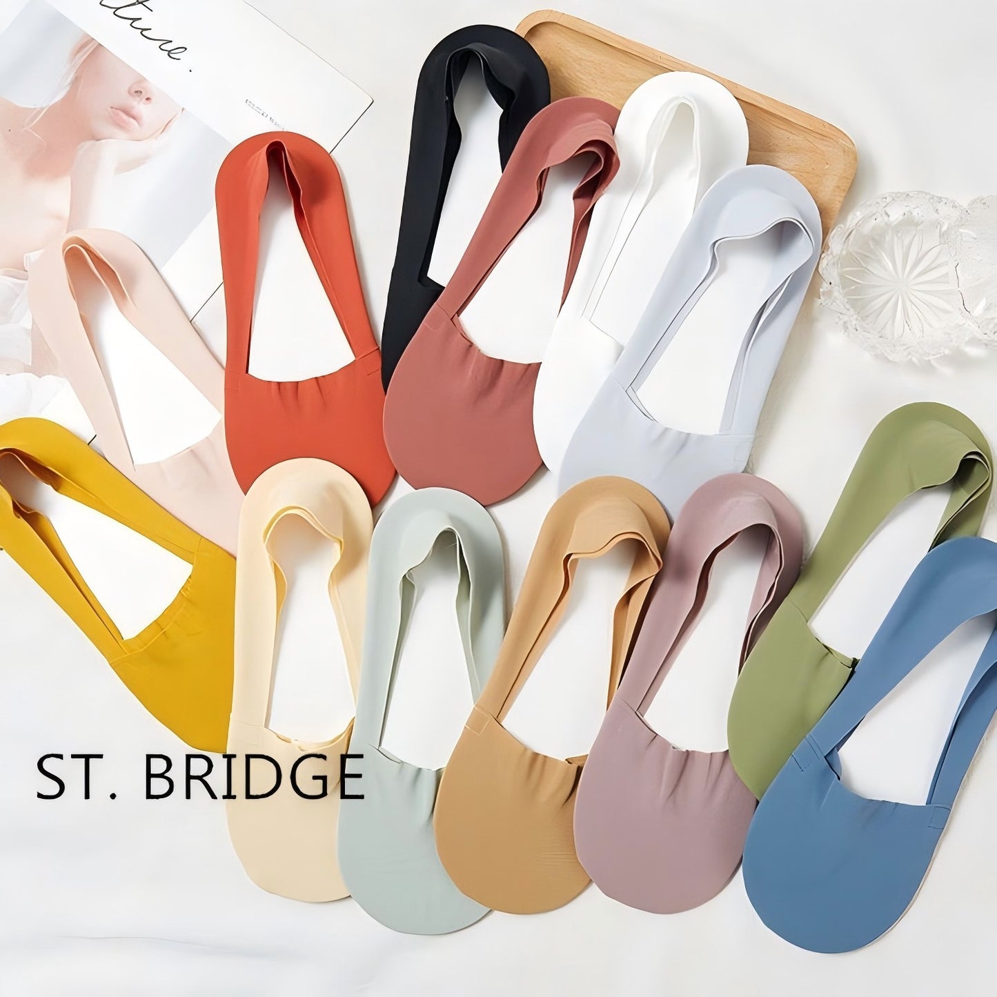 ST. BRIDGE  Thin No Show Socks (Women 5-12) 7 Pairs, Made of Ice Silk Surface on the Surface & Cotton on the Bottom