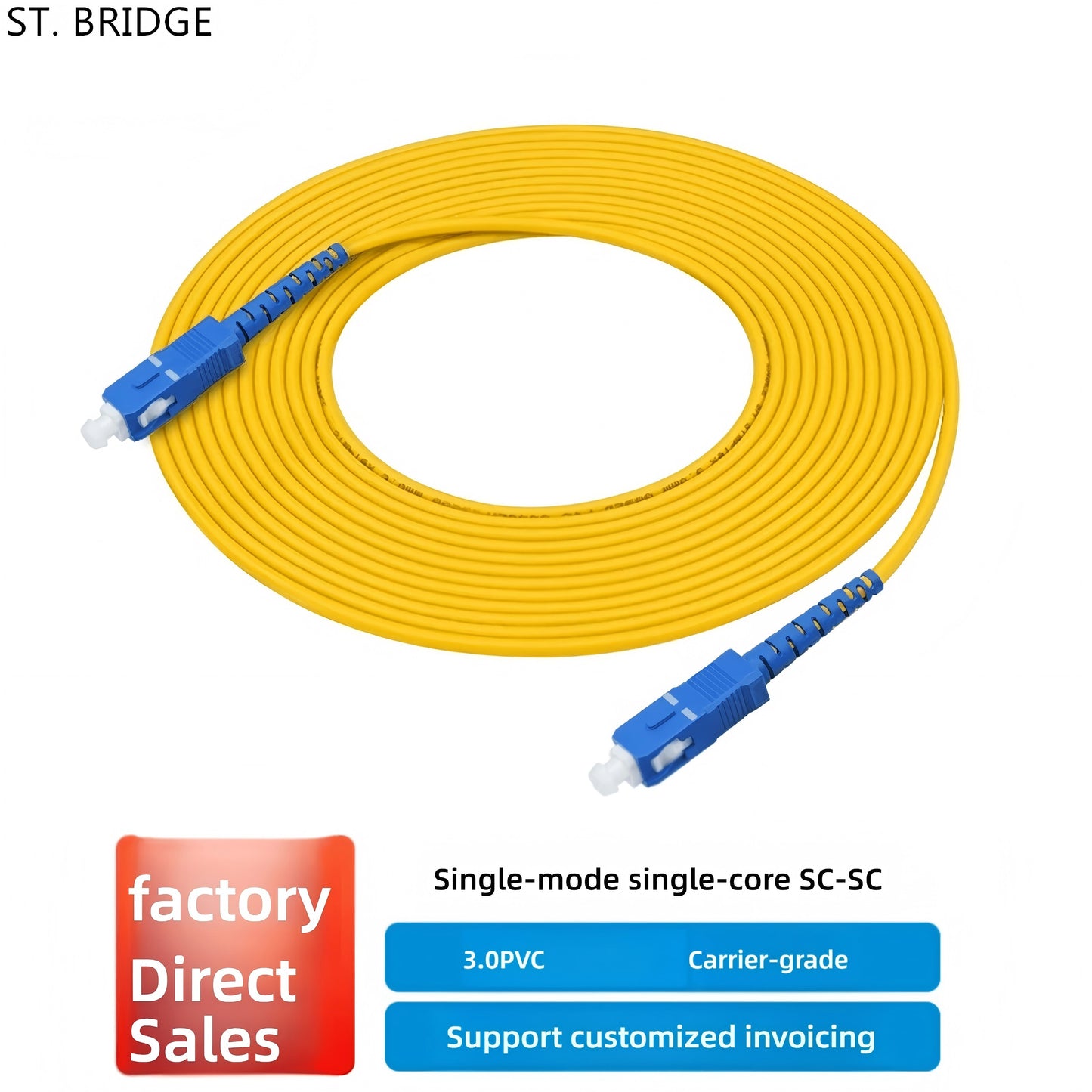 ST. BRIDGE 3Meters 10ft SC to SC Fiber Optic Cable Jumper Optical Patch Cord Simplex Single-Mode 9/125 SC-SC