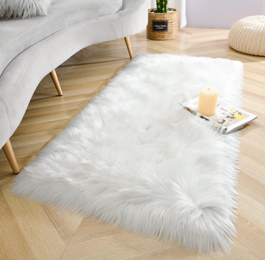 Beglad White Faux Sheepskin Fur Machine Washable Runner Area Rugs for Bedroom Living Room 2x6 Shag Rugs for Hallways Room Décor
