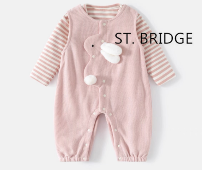 ST. BRIDGE  Baby clothes - fall wear. Infants' one-piece clothing. Cute and adorable outfits for babies for outings. Belted pants set for spring, autumn and summer. Crawling suits.